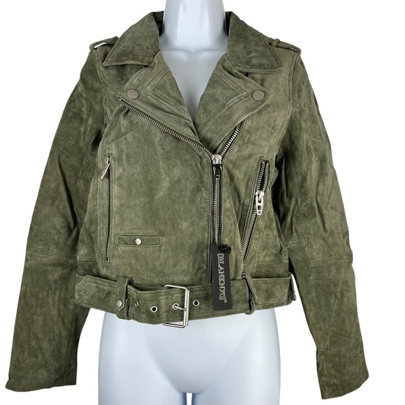Blank NYC Jackets & Blazers - BLANKNYC Suede Moto Jacket 100% Leather Cropped Silver Hardware Green Jacket
